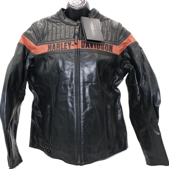 98013-21VW NWT HARLEY-DAVIDSON WOMENS LEATHER JACKET VICTORY LAP SIZE LARGE - Picture 1 of 6